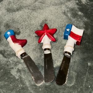 VINTAGE Texas Set of‎ 3 Butter/Cheese Spreaders Stainless Steel Cowboy Boot Star